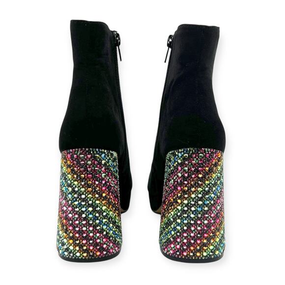 Betsey Johnson Ankle Boots Raylan Black Faux Suede Rhinestones Mutlicolor - Picture 9 of 14